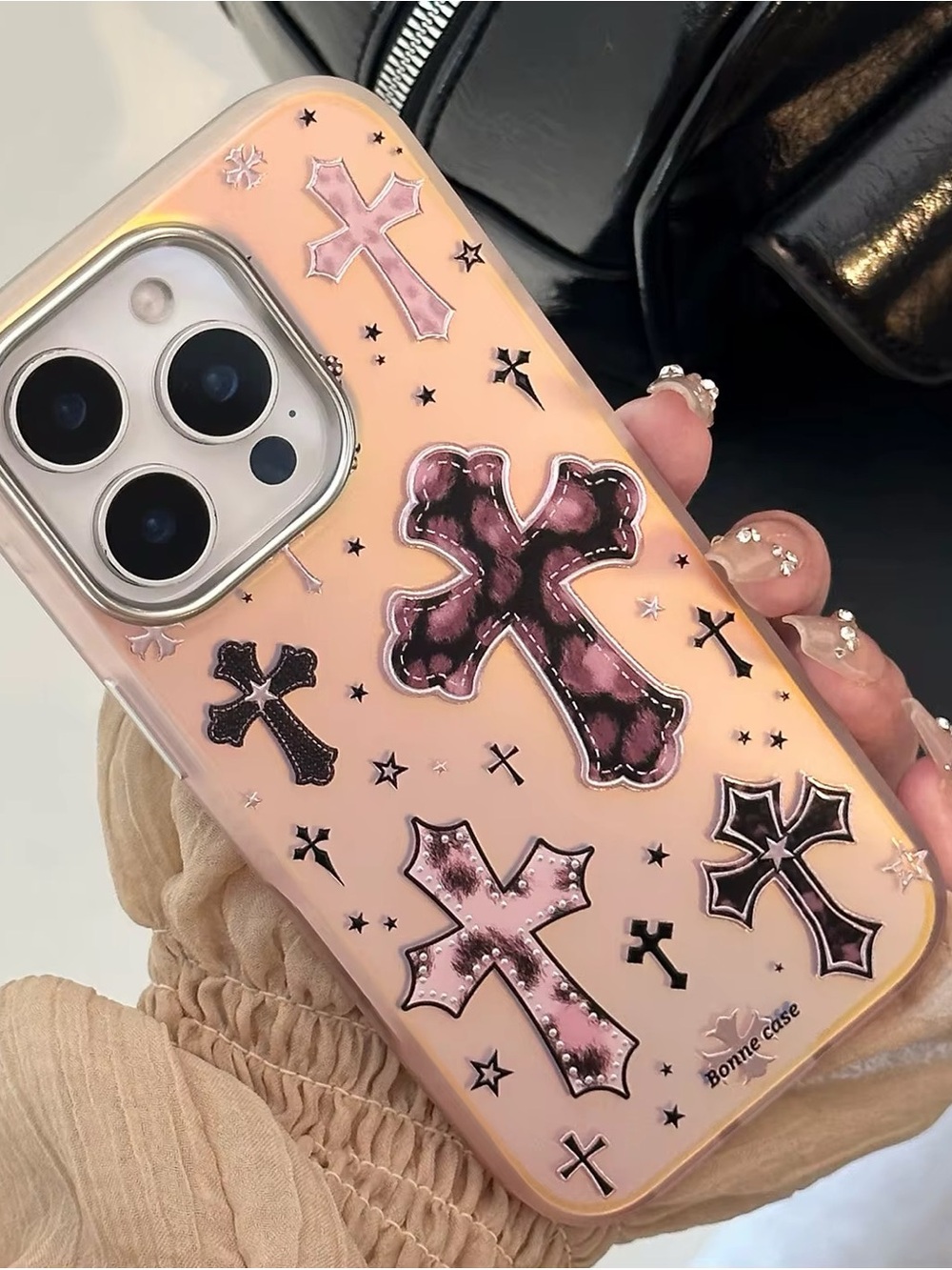 Pink Cross Pattern Phone Case - Unbranded